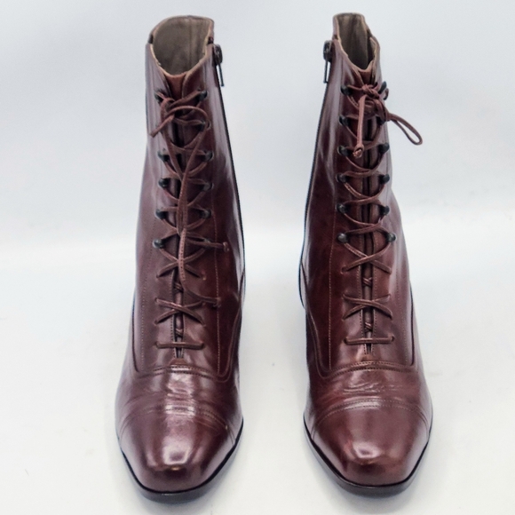 Lorenzo Banfi Leather Lace-up Zip Combat Boots In Cognac Brown Size 38 - Picture 16 of 16